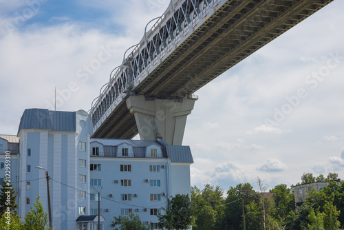 The Baltic Customs building and the Western High-speed Diameter on Kanonerskiy Island. Saint-Petersburg