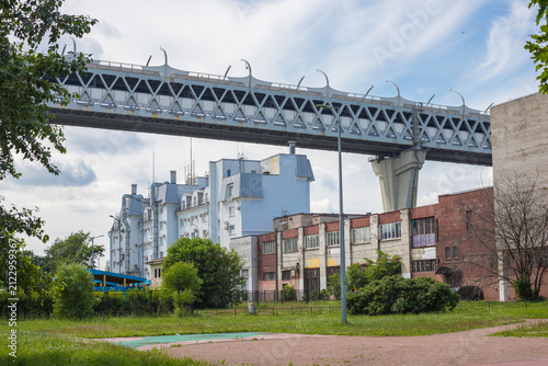The Western high-speed diameter on Kanonerskiy Island. A road junction. Expressway around the city. Automobile bridge.
