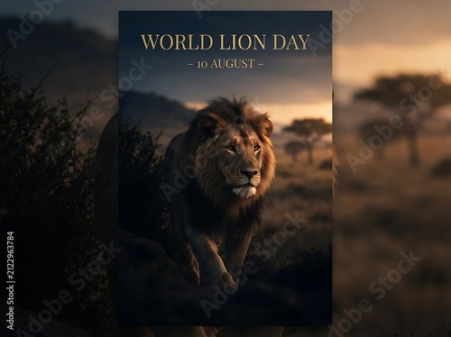 Majestic lion in african savanna for world lion day