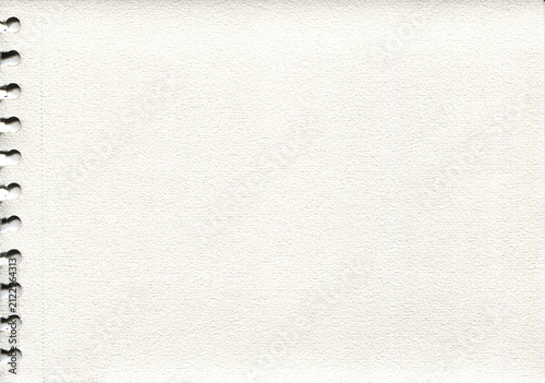 Obraz na plátně Empty sketchbook page texture with ring bound holes on left margin, off-white wa