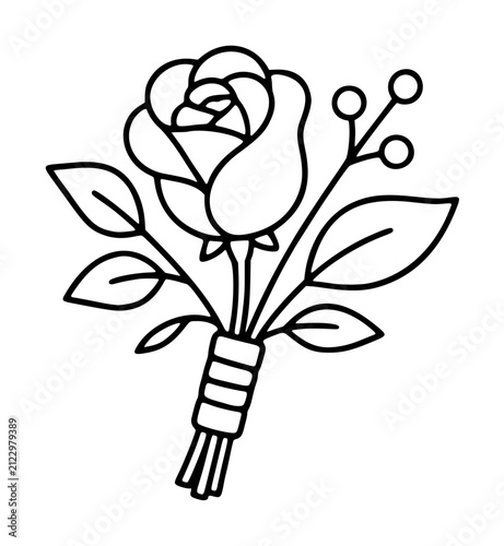 Foto Hand-traced vector line illustration of a delicate rose boutonniere wrapped with