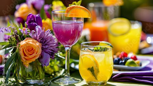 Luxury Resort Brunch Drinks with Fresh Citrus, Tropical Flowers, and Elegant Table Spreads