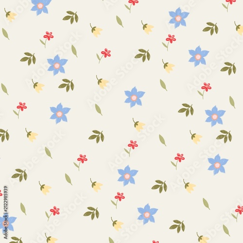 Floral seamless pattern with texture on a beige backdrop