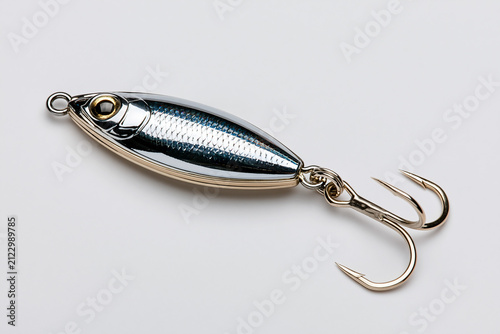 Fishing lure made of metal on a light surface