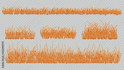 Collection of autumn grass borders and forest ground elements. Handcrafted vector clipart with dry grass in different heights and densities. Perfect for woodland scenes, seasonal designs, banners