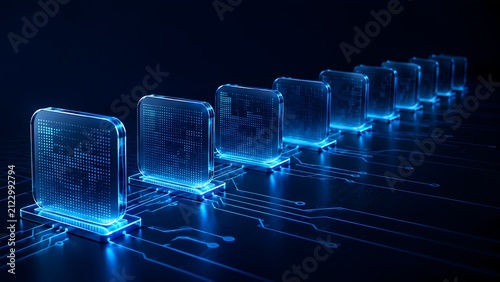 Futuristic Digital Data Blocks on Circuit Board Concept for Cloud Computing and Network Security