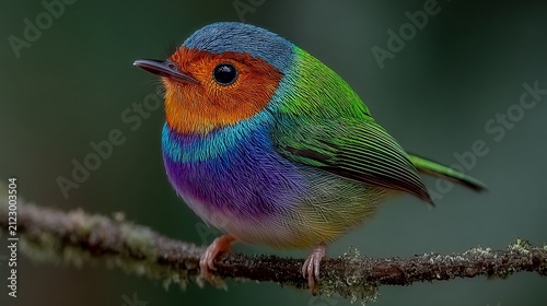 Vibrant colors adorn the plumage of this colorful bird perched gracefully on a branch in nature