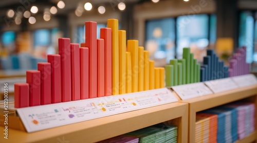 Vibrant display of colorful blocks arranged like a data chart in retail setting demonstrating