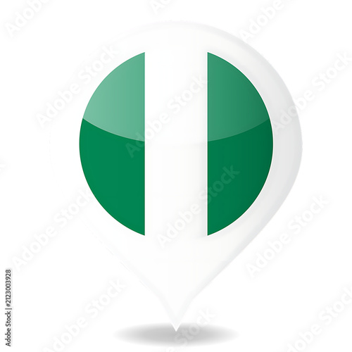 Canvas Print Round map pointer featuring the nigerian flag, glossy finish, white border, navi
