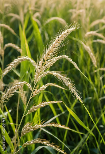 Golden wheat ears in a lush...