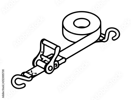 Foto Hand-traced black and white vector icon of a ratchet cargo strap tie-down with h