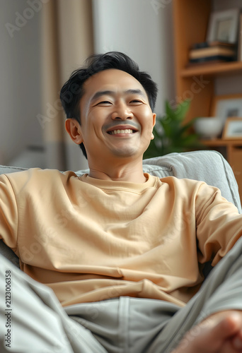Smiling asian man relaxing ...