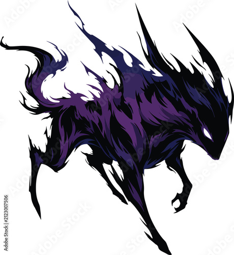 Shadowy Wolf Creature with Purple Flames Illustration
