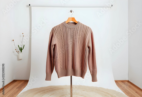 Knitted beige sweater with ...