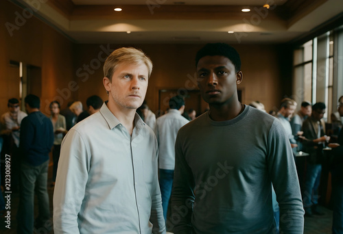 Two diverse men standing in...