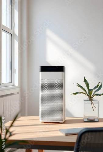 Modern air purifier on a wo...