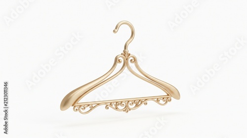 Luxury Elegant Golden Clothes Hanger with Vintage Ornate Filigree Design on White Background