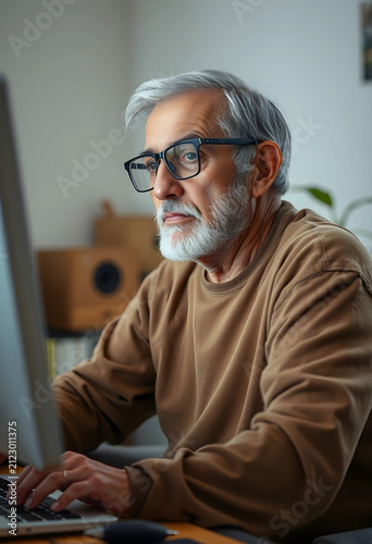 Senior man with gray hair a...