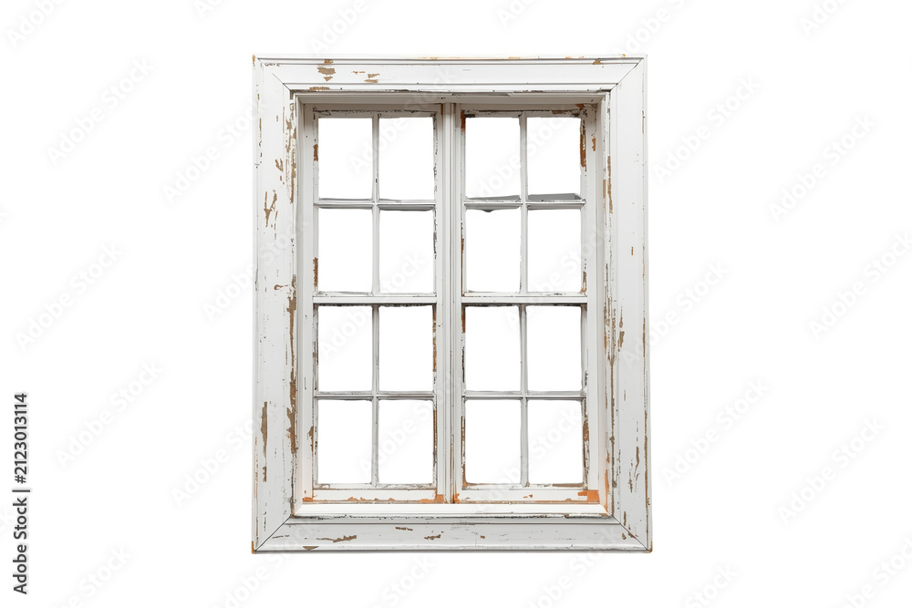Fototapeta premium Weathered white multipane vintage window frame