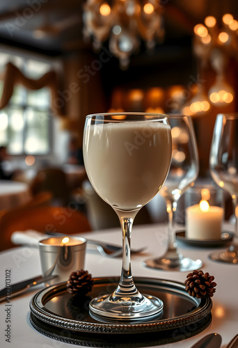 Creamy beverage in a wine g...