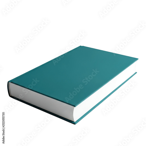 Closed teal book with hardcover lying flat on a surface