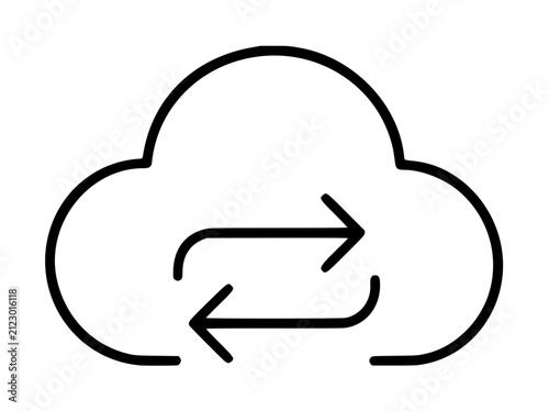 Canvastavla Hand drawn cloud outline vector icon with bidirectional refresh arrows symbolizi