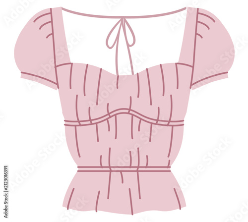 Cuadro en lienzo Pink smocked top with square neckline, short puff sleeves and fitted bodice with gathered texture and waist shaping