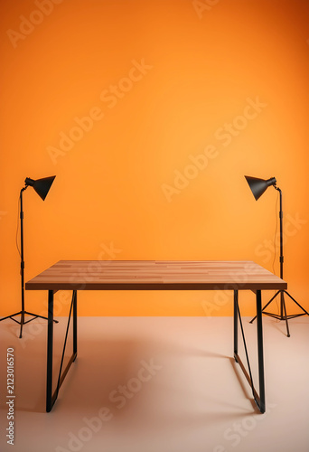 Empty wooden table with bla...