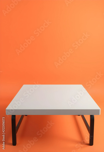 Empty white square table wi...