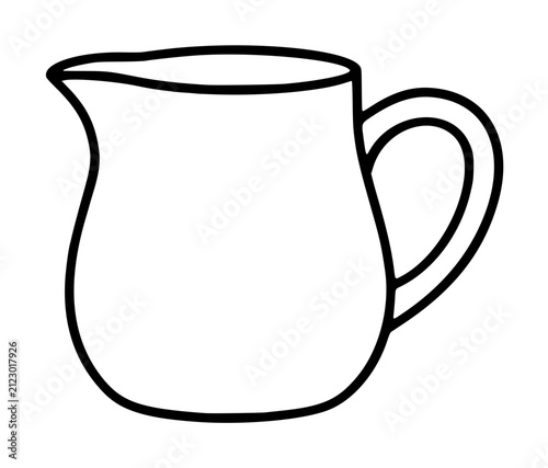 Bild auf Leinwand Hand-drawn black outline vector icon of a classic cream pitcher with curved hand