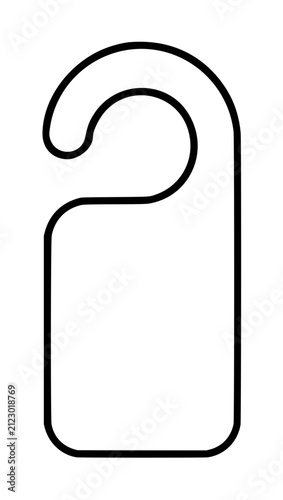 Minimalist black outline door hanger icon, hand-traced vector illustration with rounded corners and curved hook, simple line art symbol for hospitality, hotel service, privacy signage, and do not