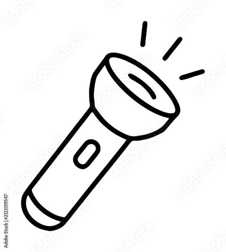 Картината върху платно Hand-drawn flashlight icon vector illustration with radiating light beams in min