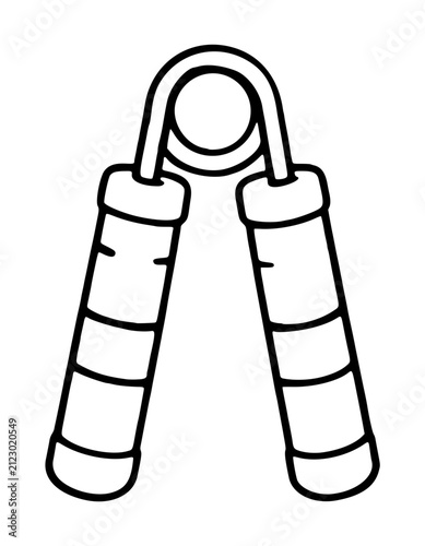 Hand grip strengthener fitness tool black line vector icon, isolated forearm trainer with spring resistance handles for muscle exercise and workout equipment illustration