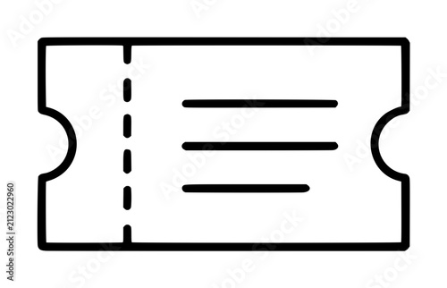Принти на полотні Hand-drawn black line vector ticket icon with semicircular side notches, dashed