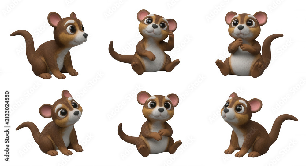 Fototapeta premium adorable cartoon opossum characters in various poses isolated on a white background for educational or childrens content