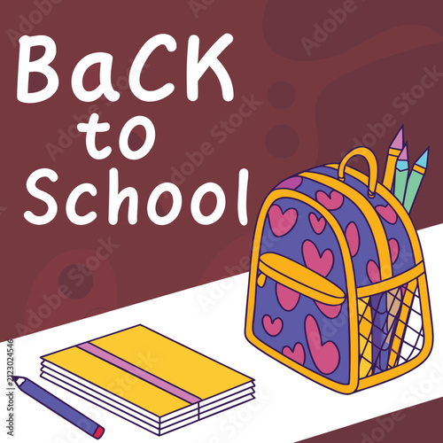 Vibrant Back to School Setup with Patterned Bag and Pencil Holder.