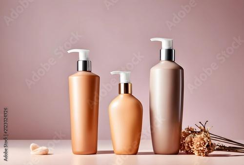 Three cosmetic pump bottles...