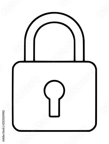 Hand-drawn black line vector icon of a classic closed padlock with rounded body, arched shackle, and keyhole, isolated on white background, simple minimal outline illustration