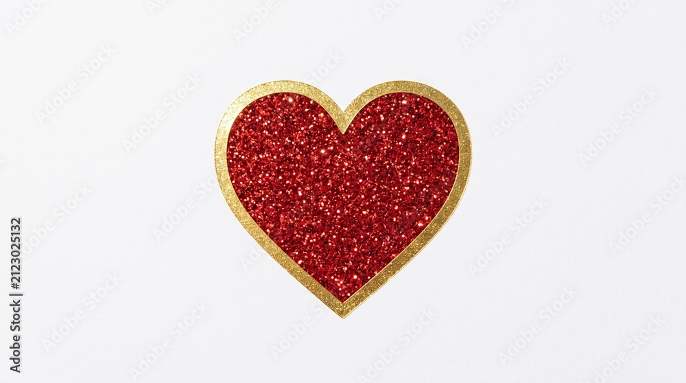 Obraz premium Glittery red heart emblem with gold trim isolated on white background elegant decorative element