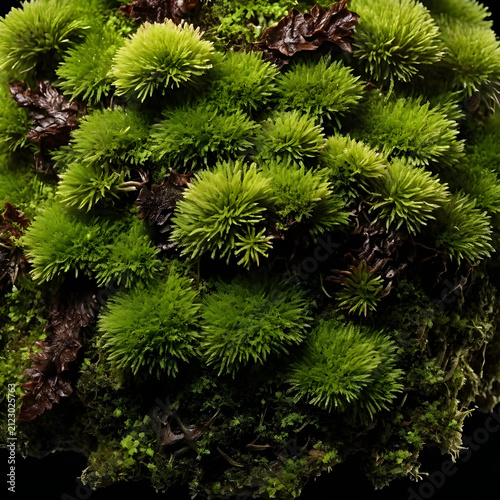 Lush green moss clusters gr...