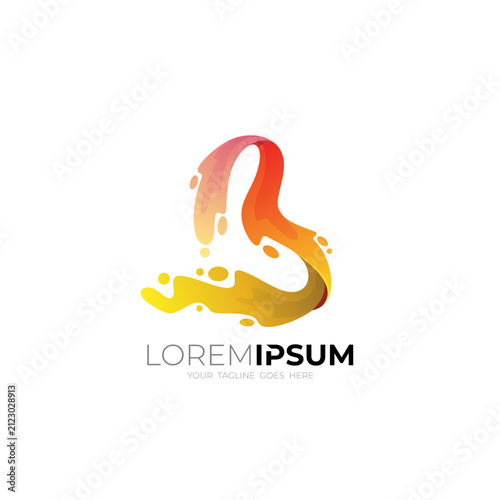 B logo with 3d colorful design template, water swoosh icons