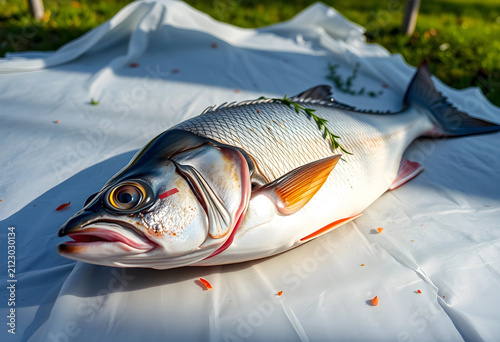 Freshly caught fish with gr...