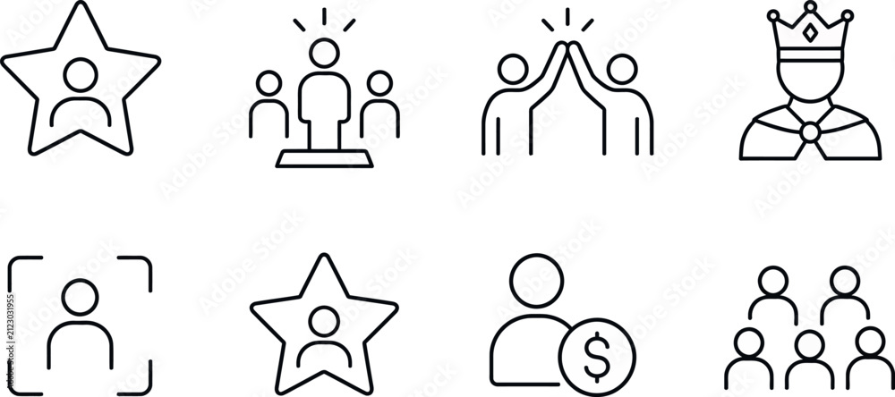 Fototapeta premium Leadership and achievement concept icon set for business