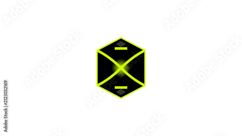 Neon green and black futuristic cube icon symbol on white background