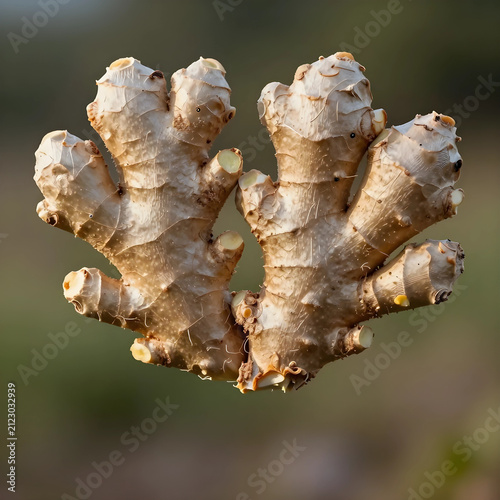 Fresh ginger root with text...