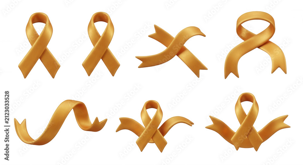 Obraz premium various golden ribbons displayed on a plain white background ready for use as awareness symbols