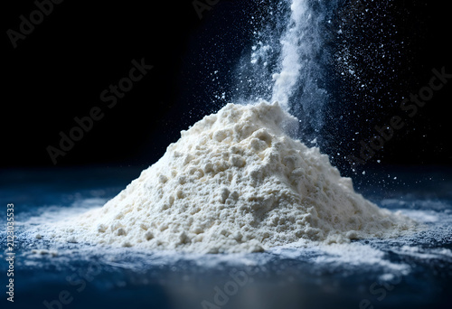 White flour falling onto a ...