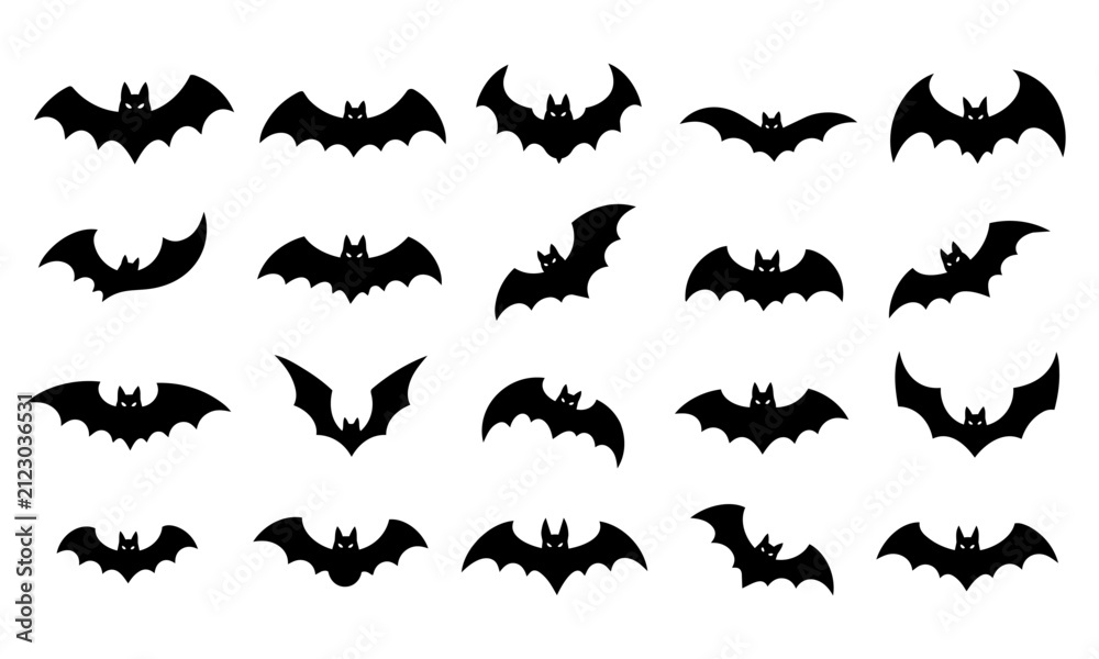 Fototapeta premium Classic Halloween bat silhouette icon set