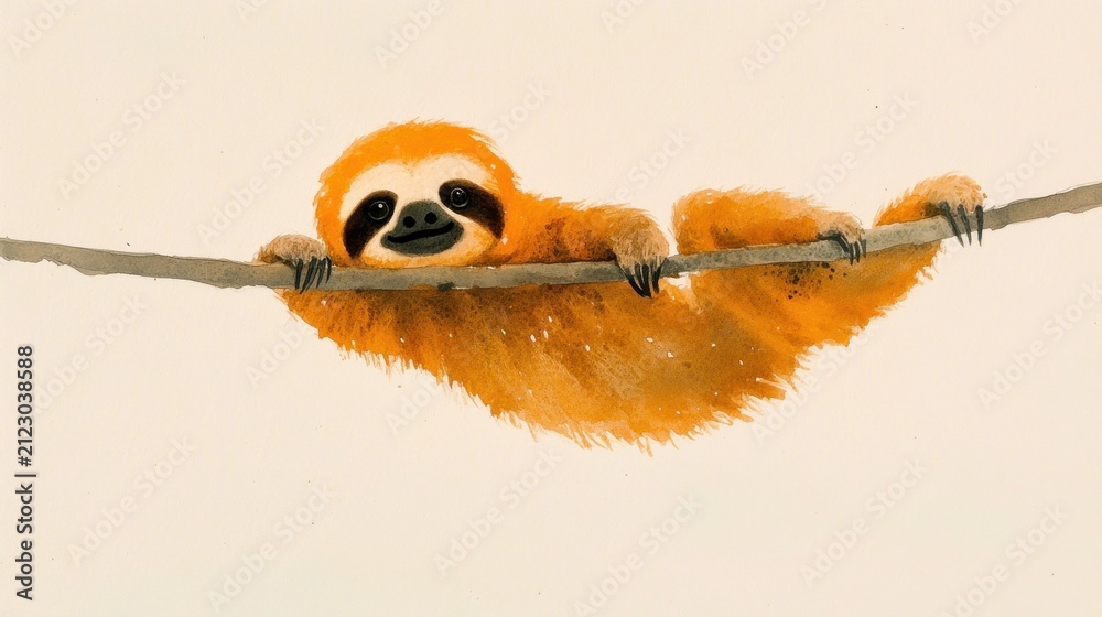 Fototapeta premium Orange sloth resting on a branch