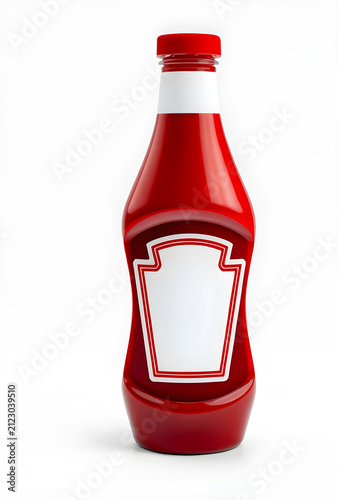 Red ketchup bottle with bla...